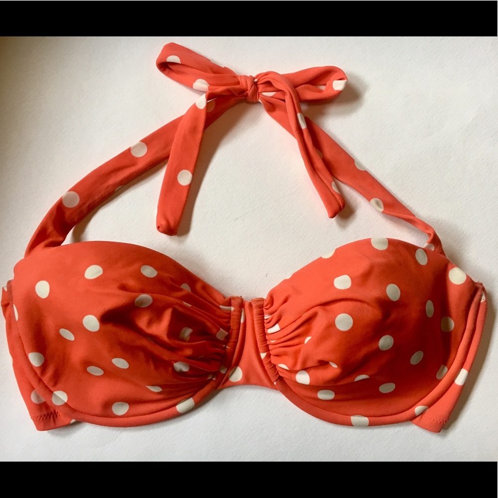 J. Crew Retro Bikini Top Orange Polka Dot 38D EUC